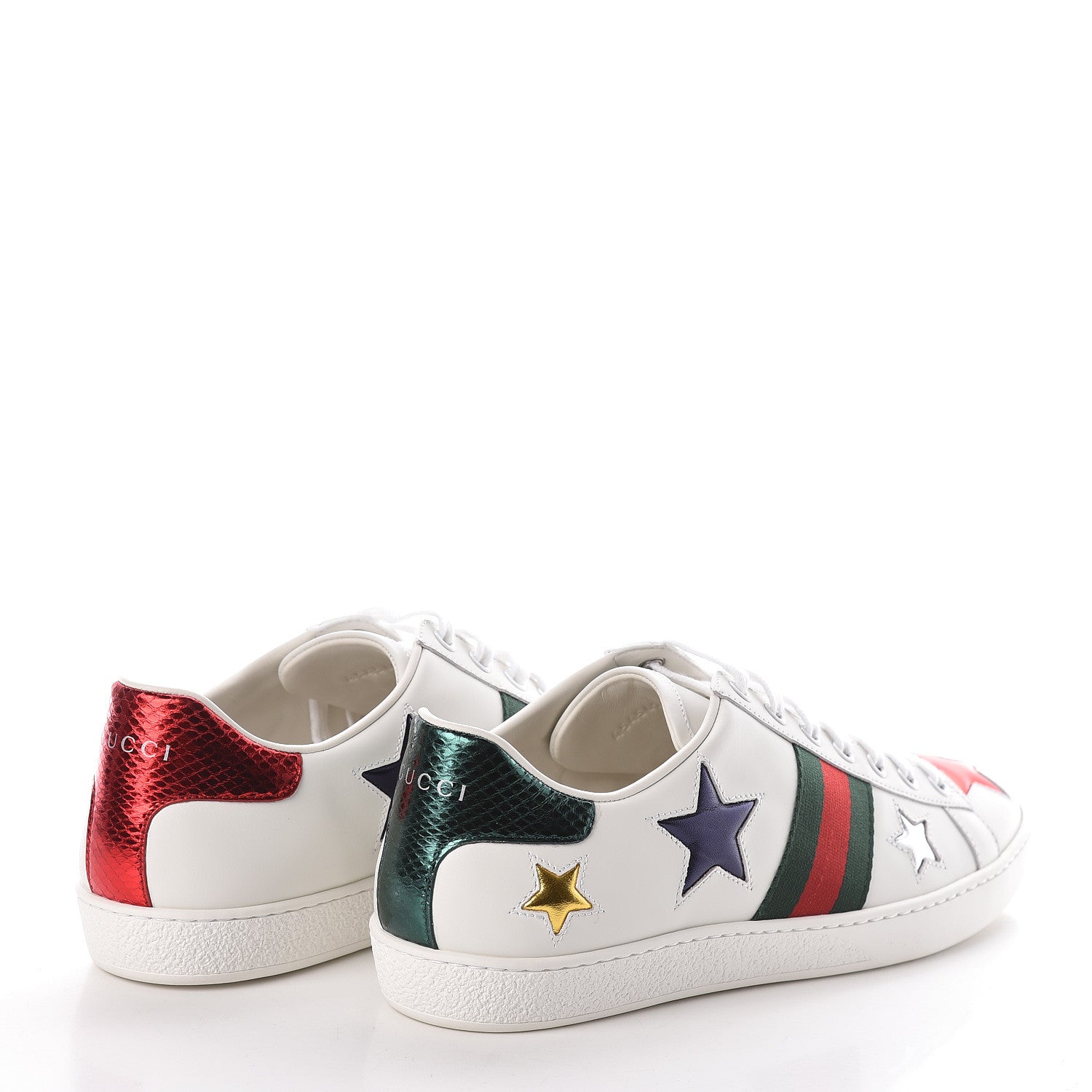 Gucci Calfskin Ayers Web Star Embroidered Womens Ace Sneakers 39.5 White Multi 4 of 8