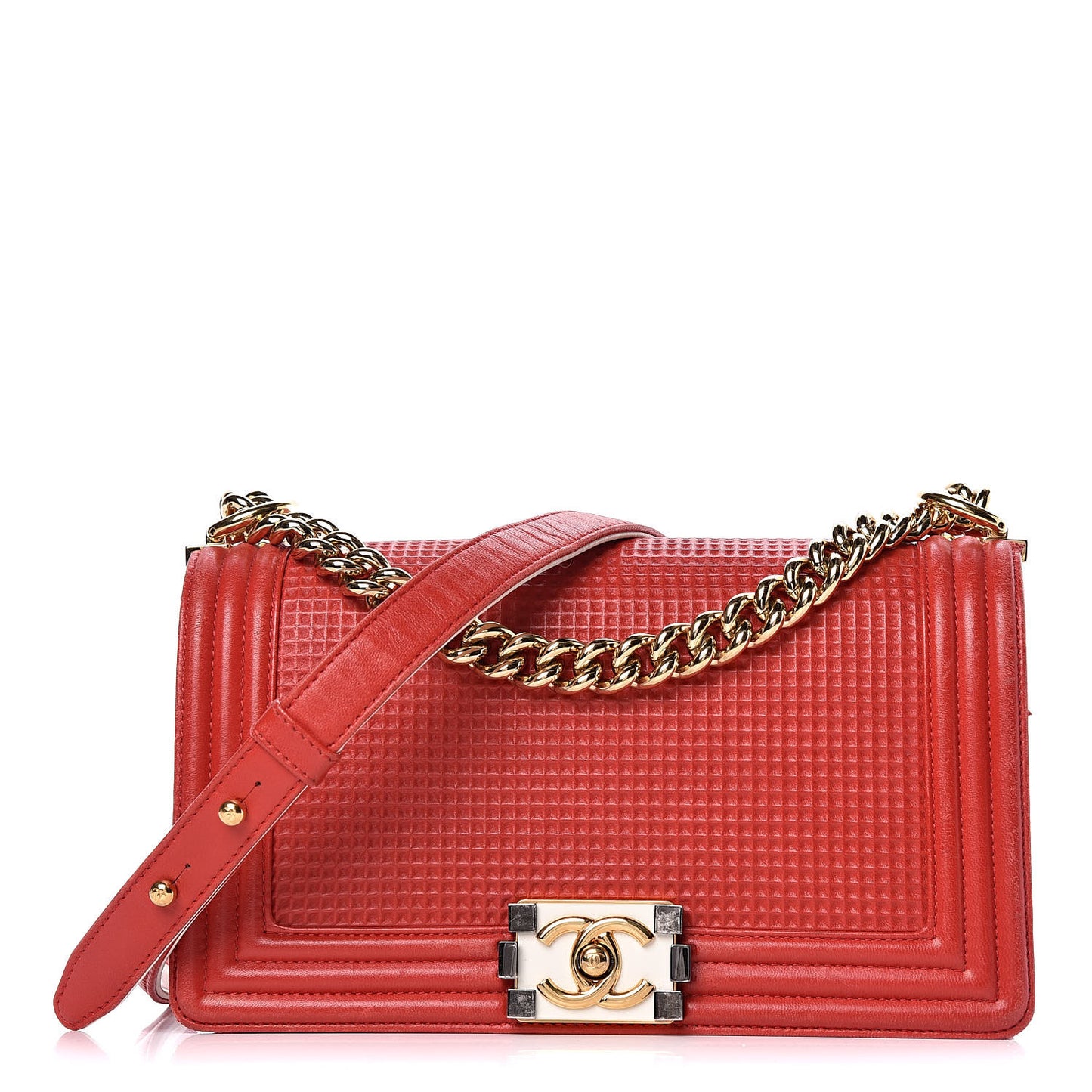 Lambskin Embossed Medium Boy Cube Flap Red