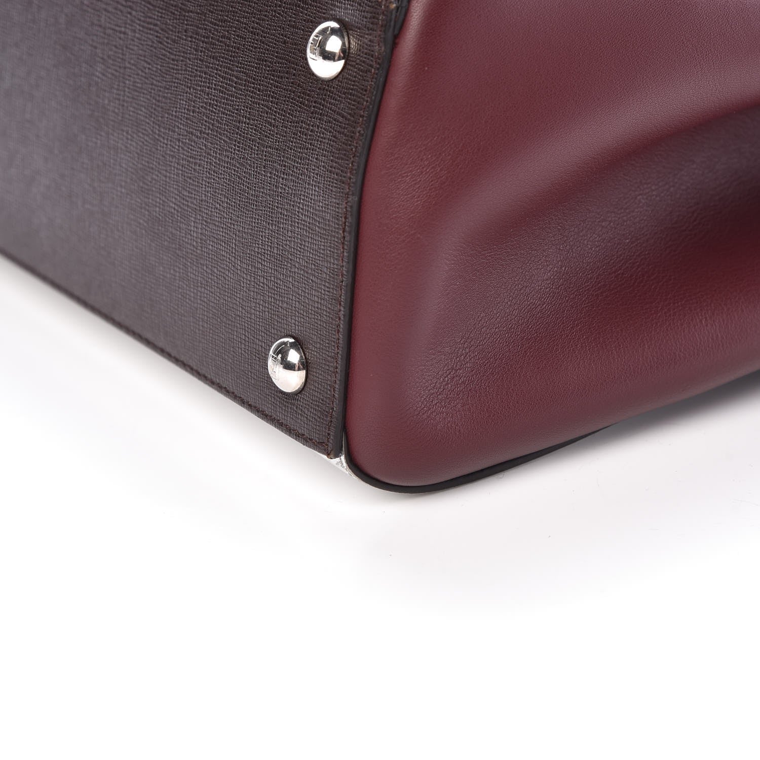 Fendi Vitello Elite Calfskin Colorblock Petite 2Jours Tote Glicine Argento Bordeaux 12 of 12