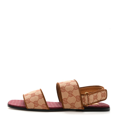 Gucci Canvas GG Monogram Mens Slingback Flat Sandals 8 Beige Ruggine Cuir 1 of 9