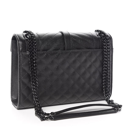 Saint Laurent Grain De Poudre Textured Mixed Matelasse Triquilt Medium Monogram Satchel Black 3 of 9