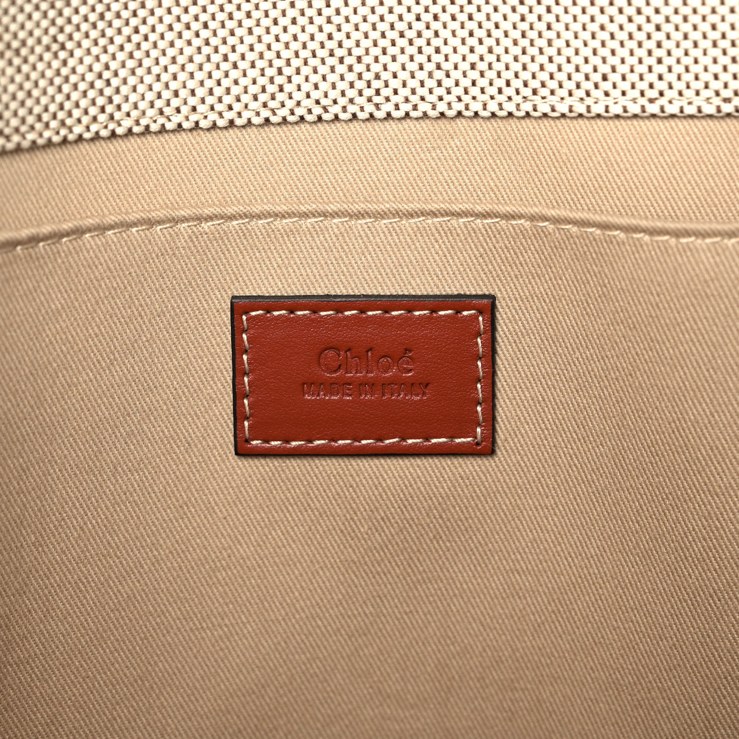 Chloe Cotton Calfskin Large Woody Ribbon Tote White Brown 6 of 12