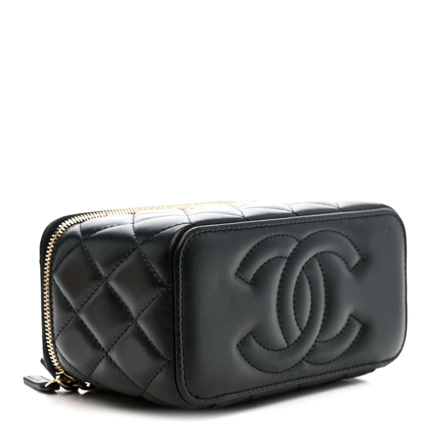 Lambskin Quilted Pearl Crush Small Vanity Case With Chain Black