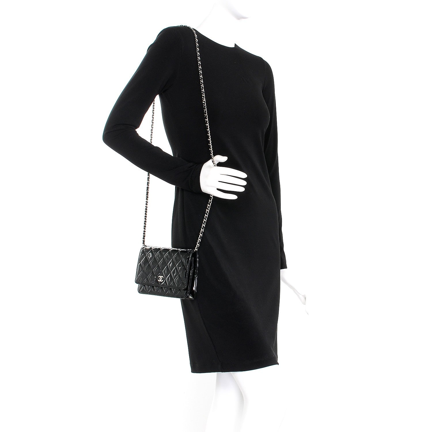 Chanel Patent Quilted Wallet On Chain WOC Black 2 of 9
