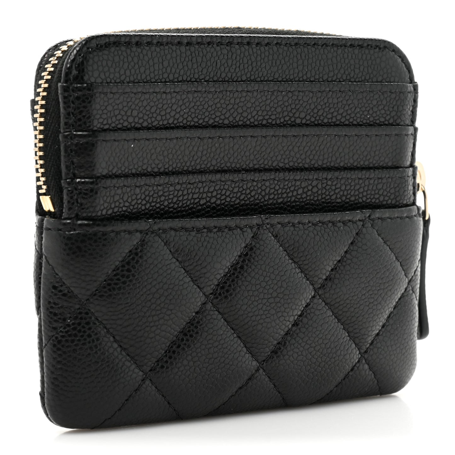 Caviar Quilted Zip Card Holder Wallet Black