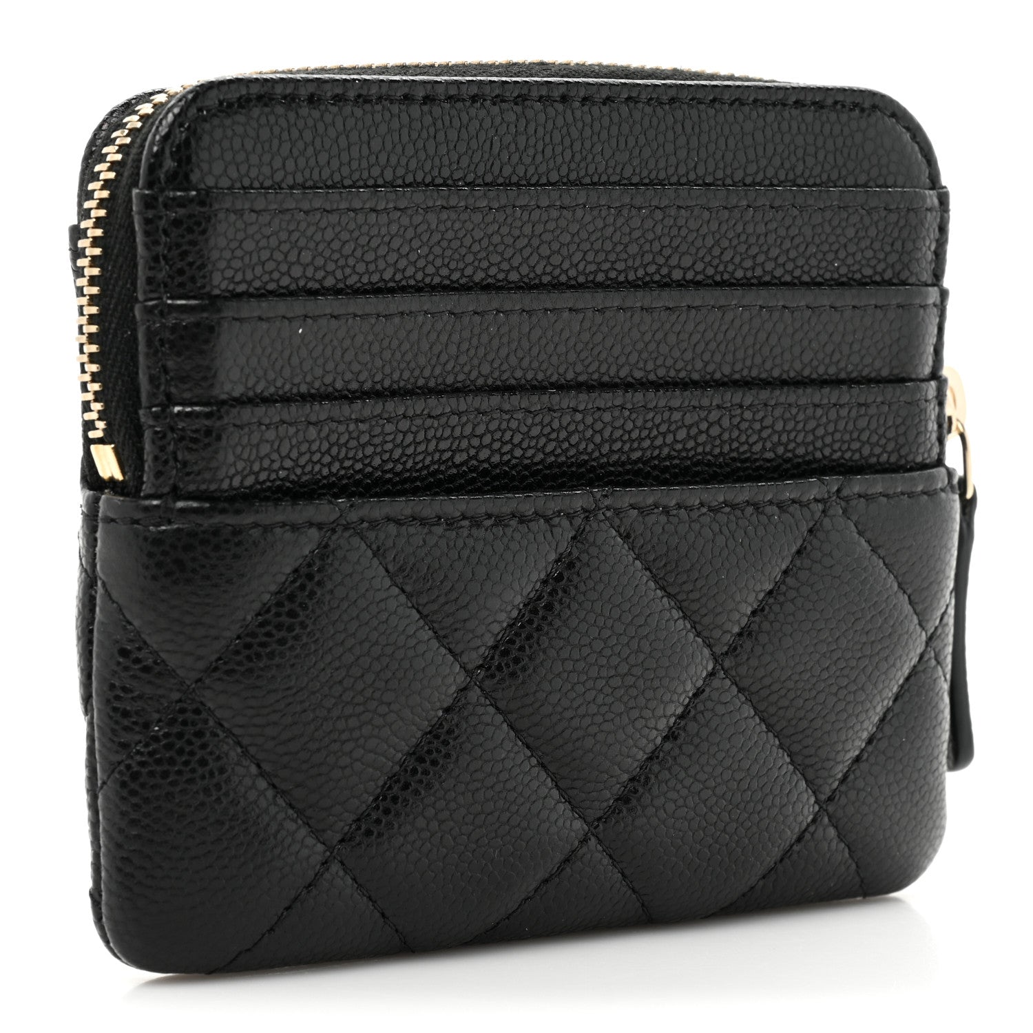 Chanel Caviar Quilted Zip Card Holder Wallet Black 3 of 11