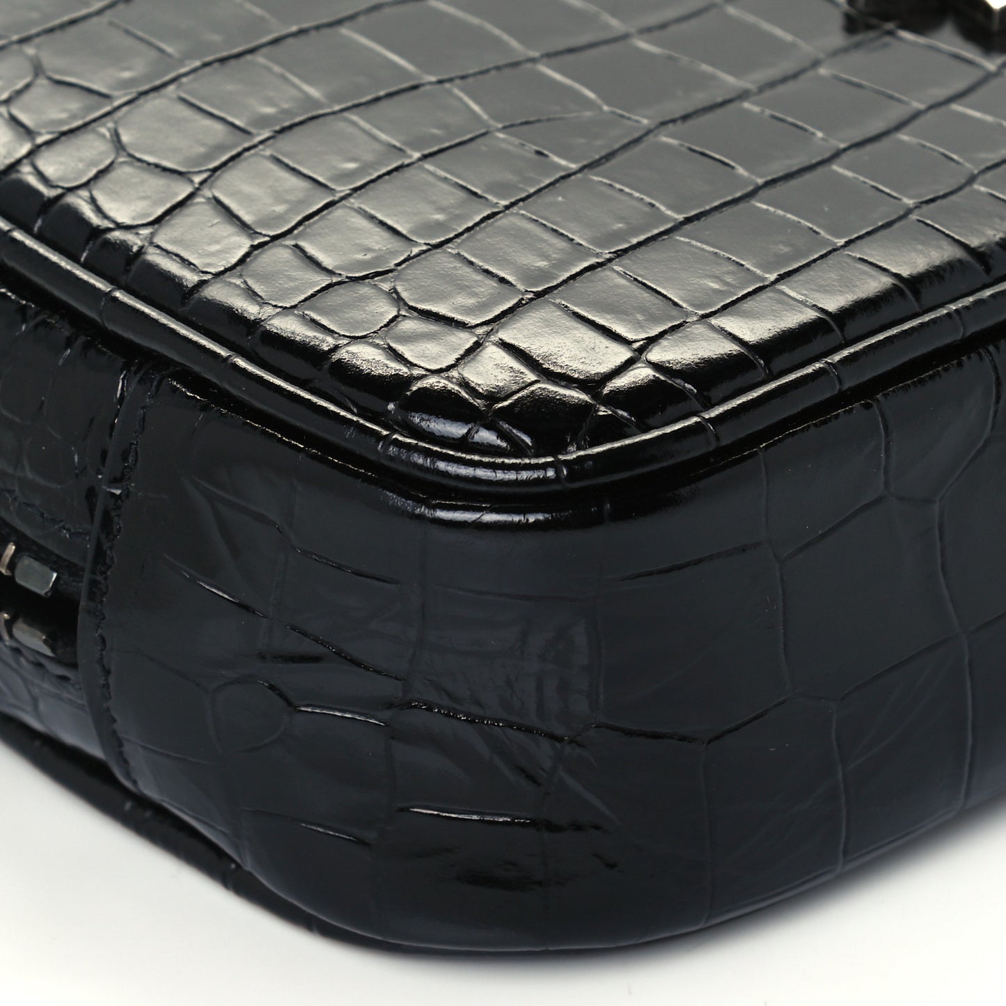 Calfskin Crocodile Embossed Monogram Mini Lou Camera Bag Black