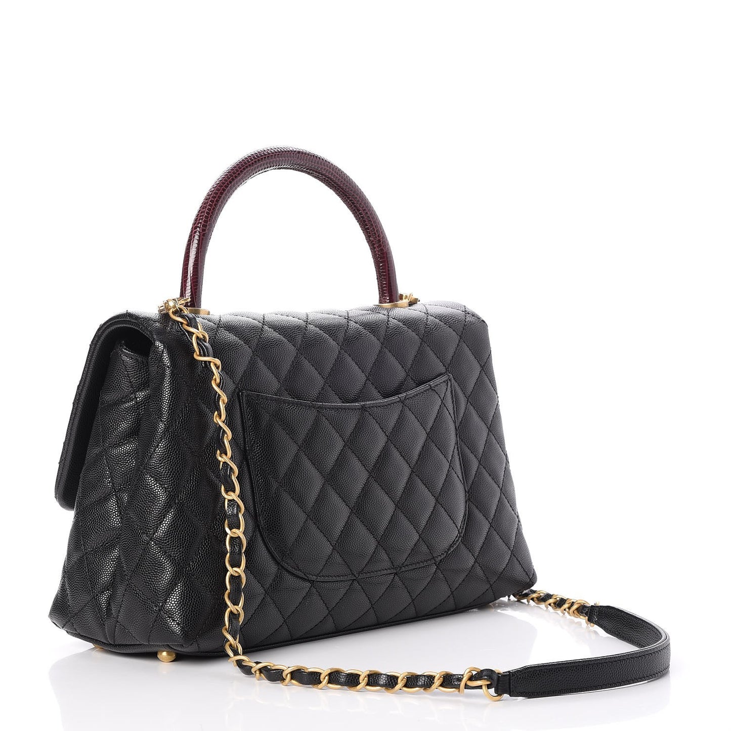 Caviar Lizard Quilted Small Coco Handle Flap Black