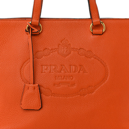 Prada Vitello Phenix Embossed Logo Tote Papaya 8 of 10