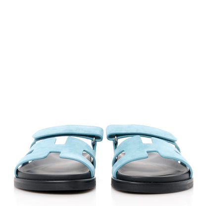 Hermes Suede Goatskin Womens Chypre Sandals 39 Bleu Mineral 2 of 9