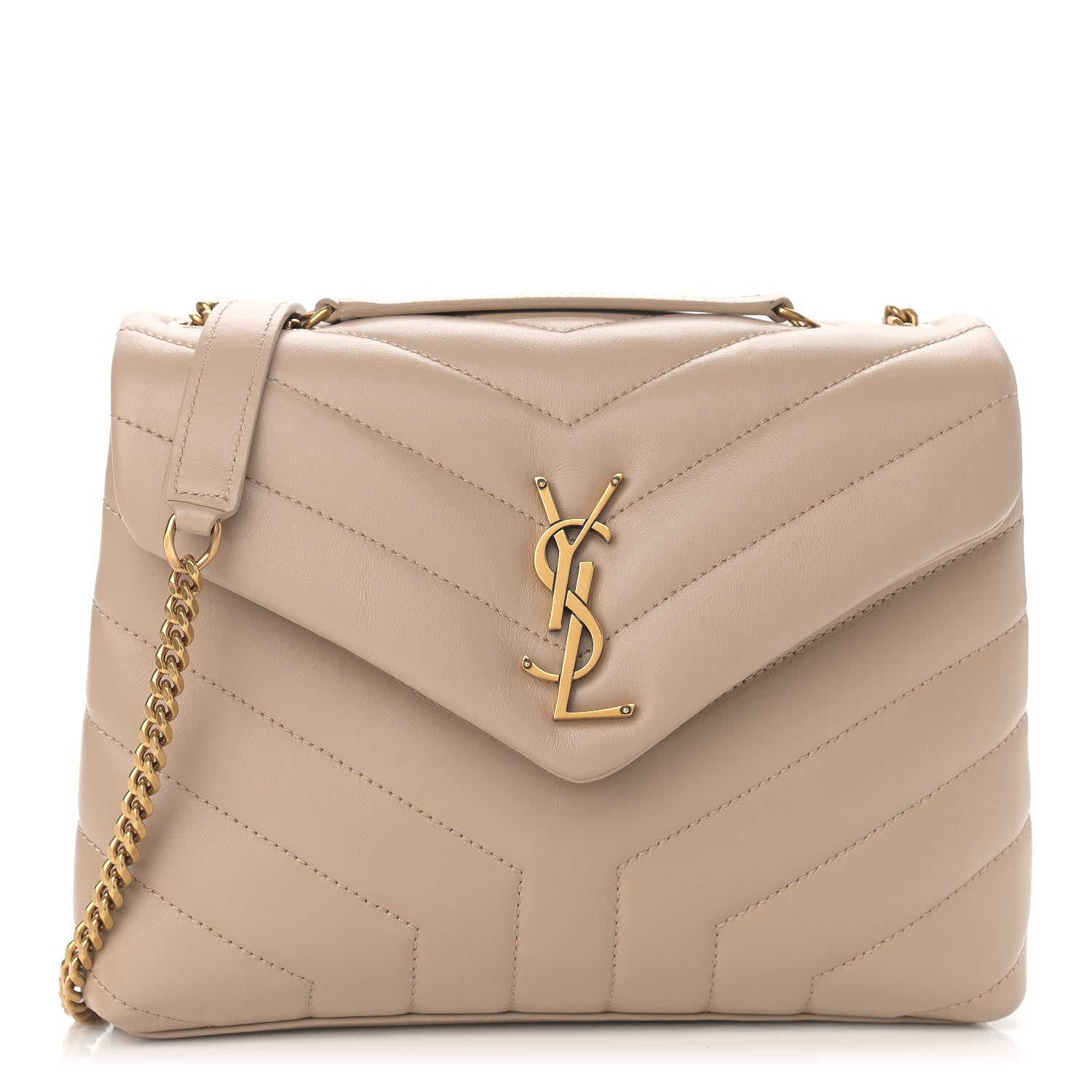Saint Laurent Calfskin Y Quilted Monogram Small Loulou Chain Satchel Dark Beige 1 of 11