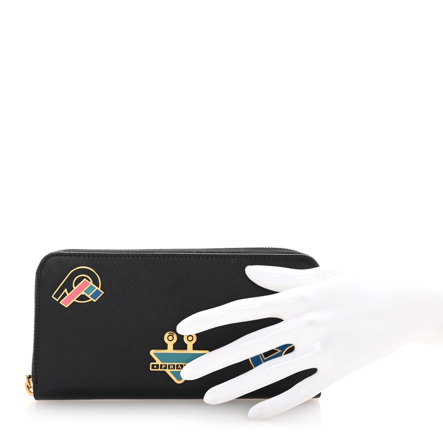 Prada Saffiano Metal Zip Around Wallet Black 2 of 7