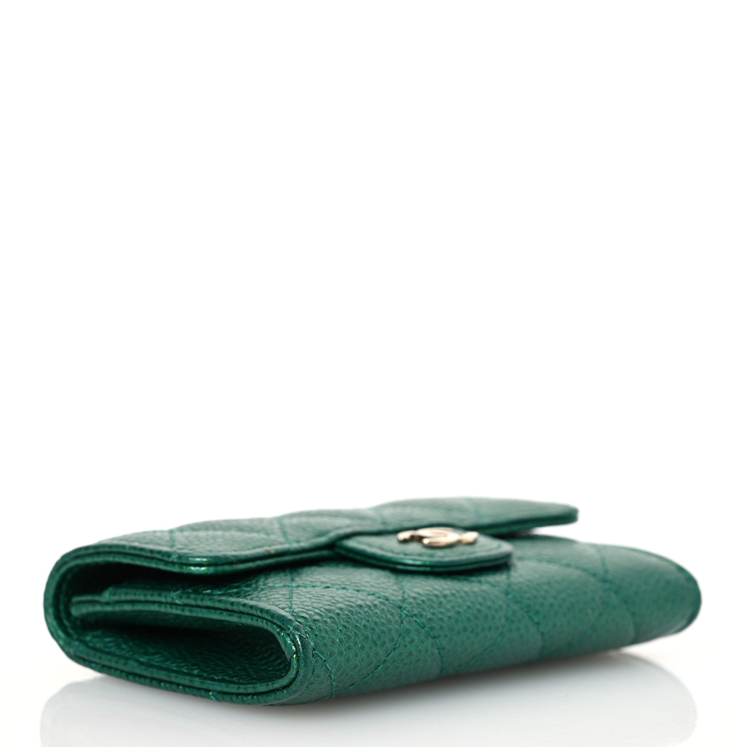 Chanel Metallic Caviar Quilted Flap Card Holder Wallet Green 4 of 13