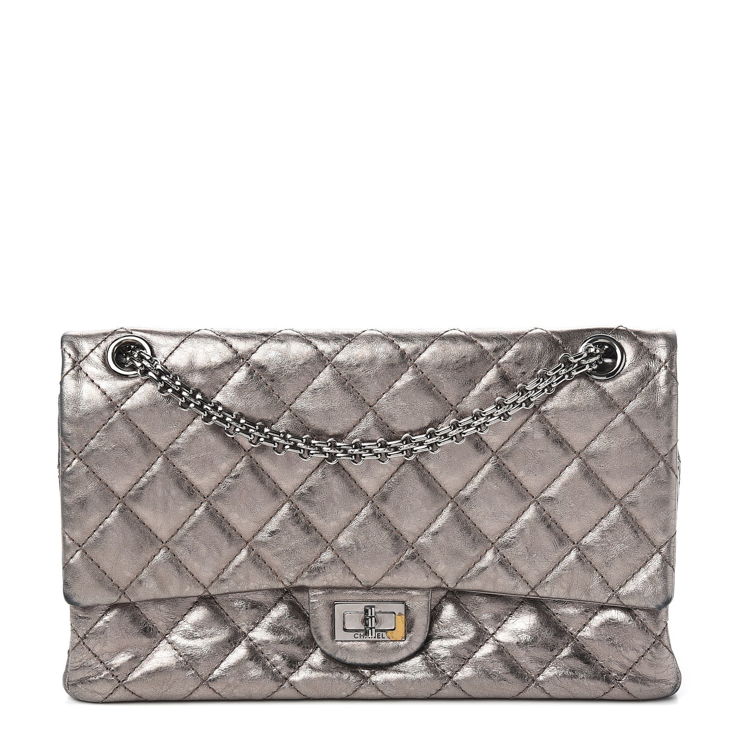 Metallic Aged Calfskin Quilted 2.55 Reissue 226 Flap Dark Silver