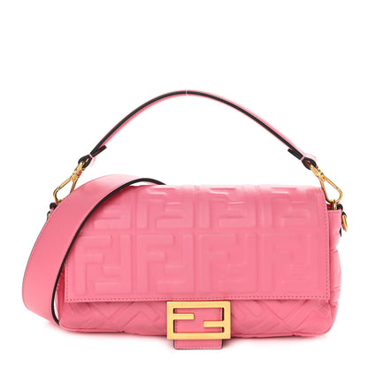 Fendi Nappa FF 1974 Embossed Baguette Rosa Fluo 1 of 8