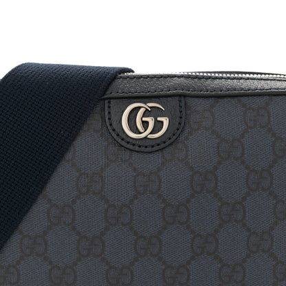 Gucci GG Supreme Monogram Textured Dollar Calfskin Web Ophidia Wristlet Shoulder Bag Blue Black Graphite Blue 8 of 13