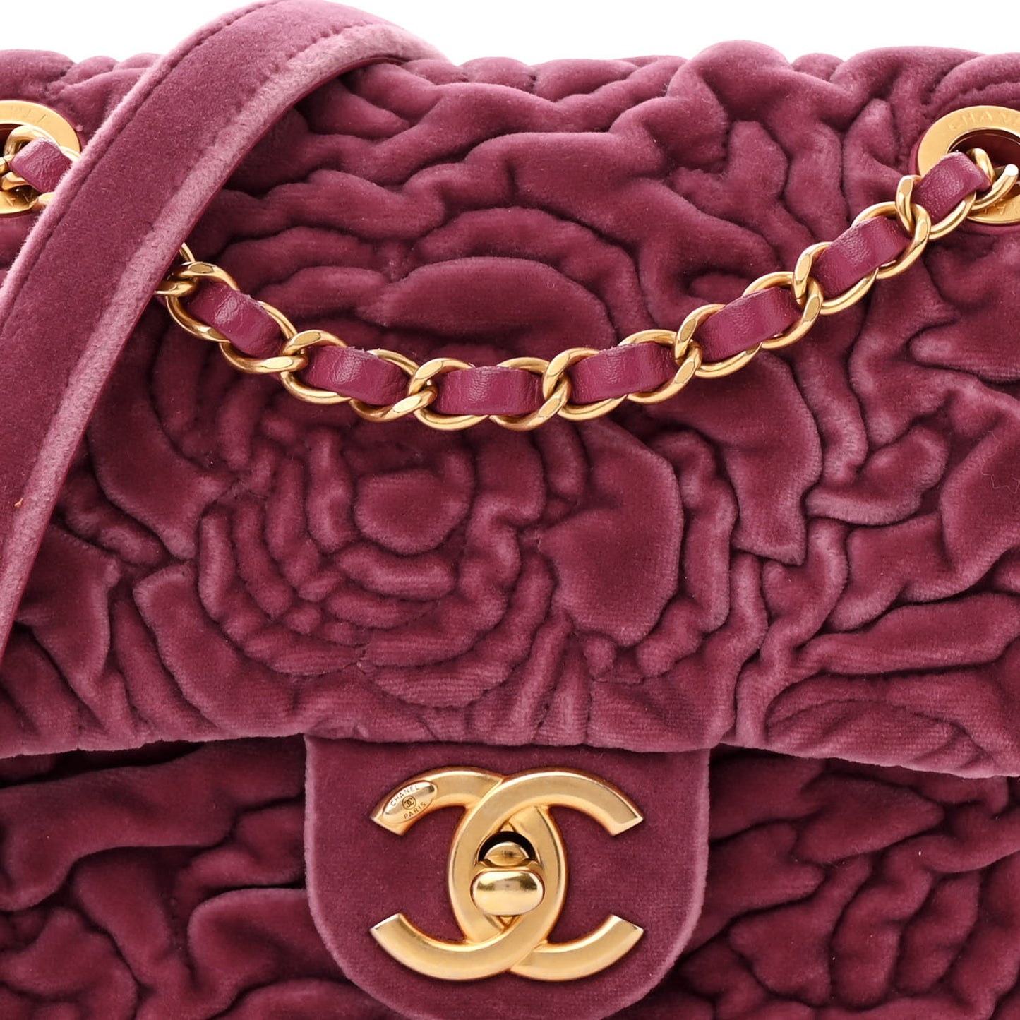 Velvet Camellia Embossed Mini Square Flap Pink