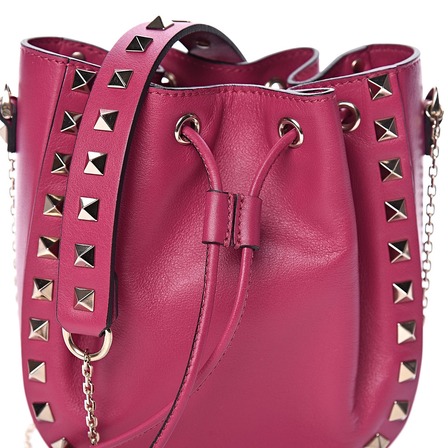 Valentino Garavani Vitello Mini Rockstud Chain Strap Bucket Bag Deep Cyclamin 9 of 9