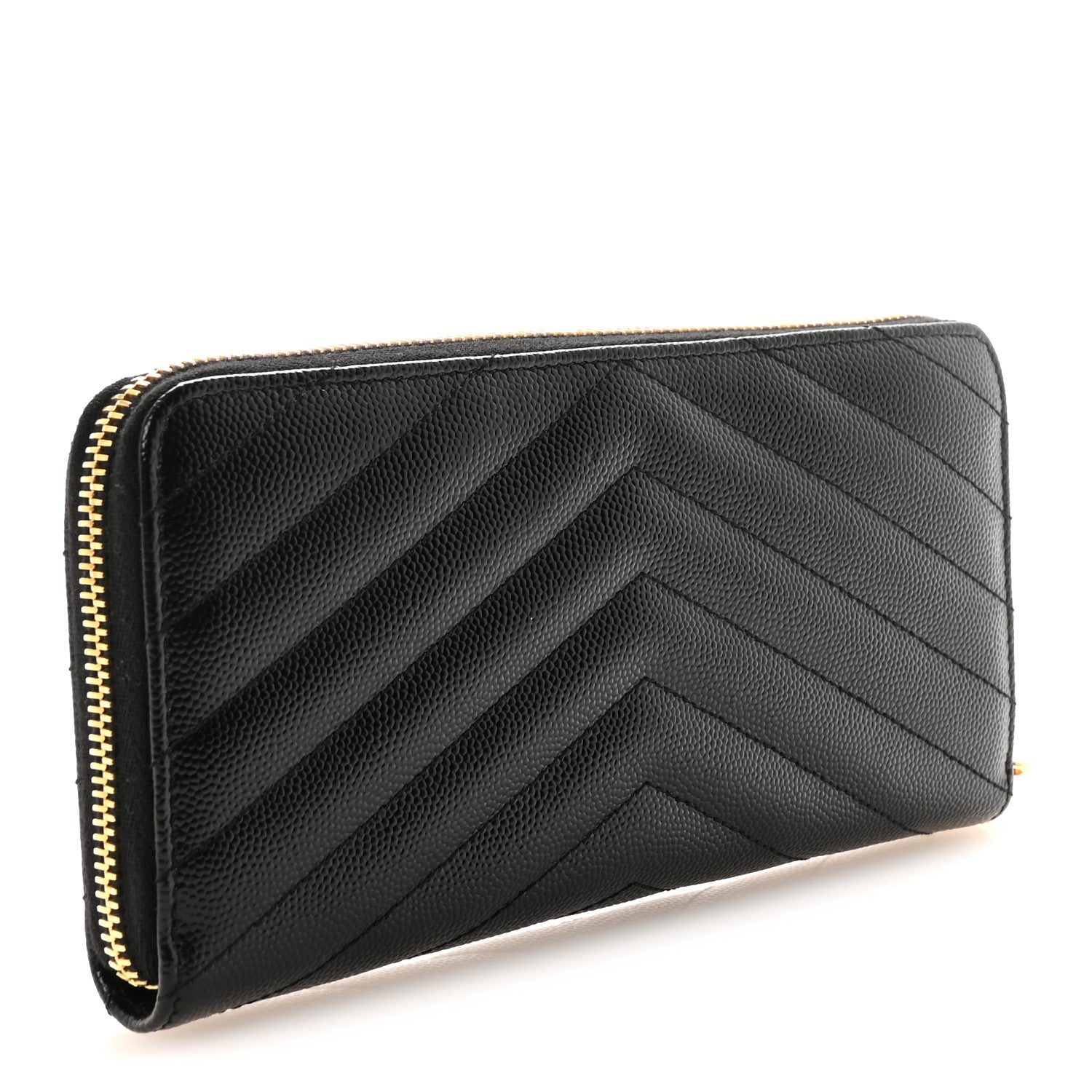 Saint Laurent Grain De Poudre Matelasse Chevron Monogram Zip Around Wallet Black 3 of 6