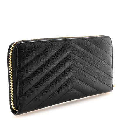 Saint Laurent Grain De Poudre Matelasse Chevron Monogram Zip Around Wallet Black 3 of 6