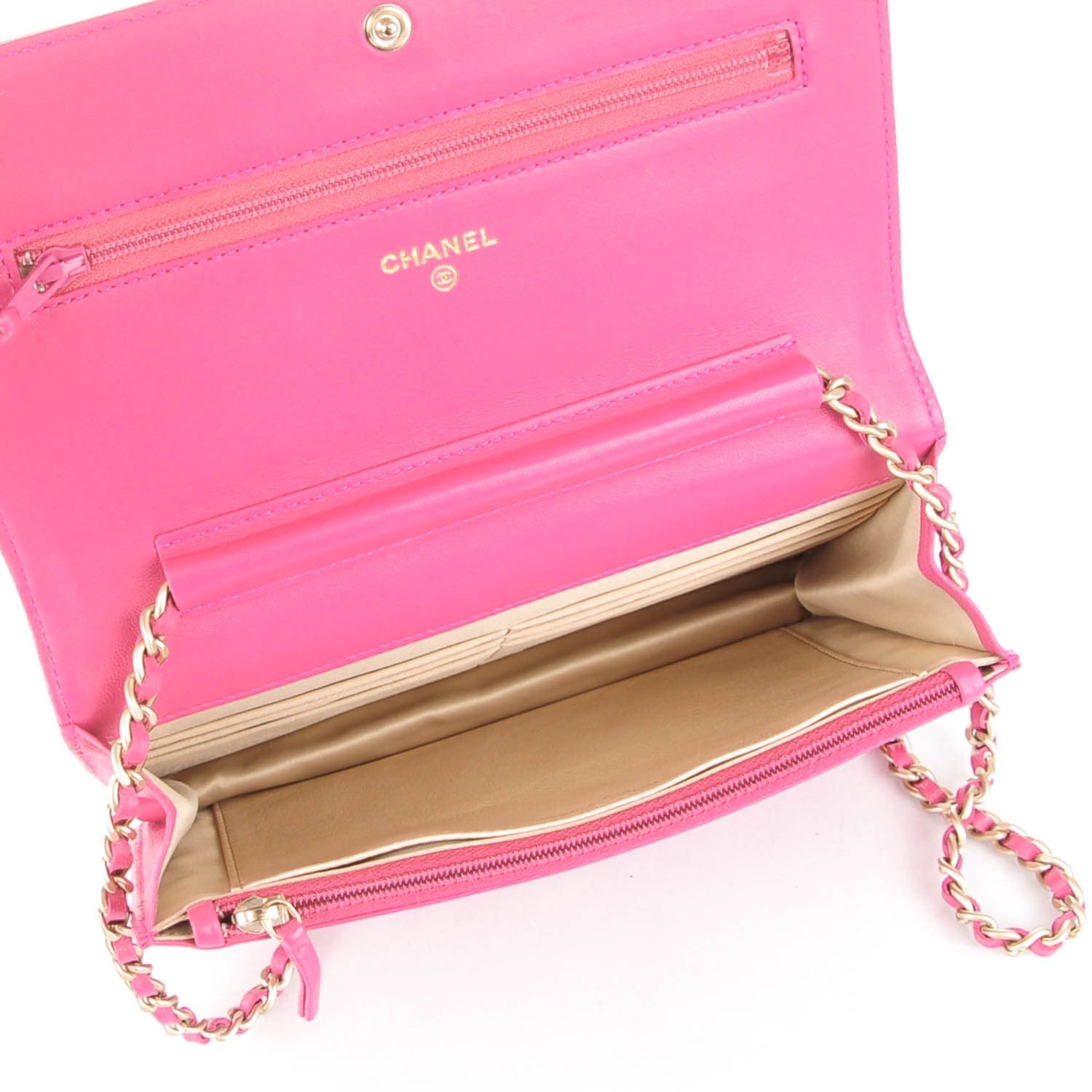 Chanel Lambskin Camellia Embossed Wallet On Chain WOC Pink 5 of 8
