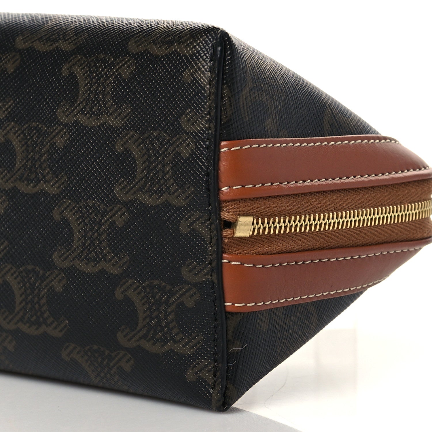 Celine Triomphe Canvas Calfskin Small Cosmetic Pouch Tan 10 of 11