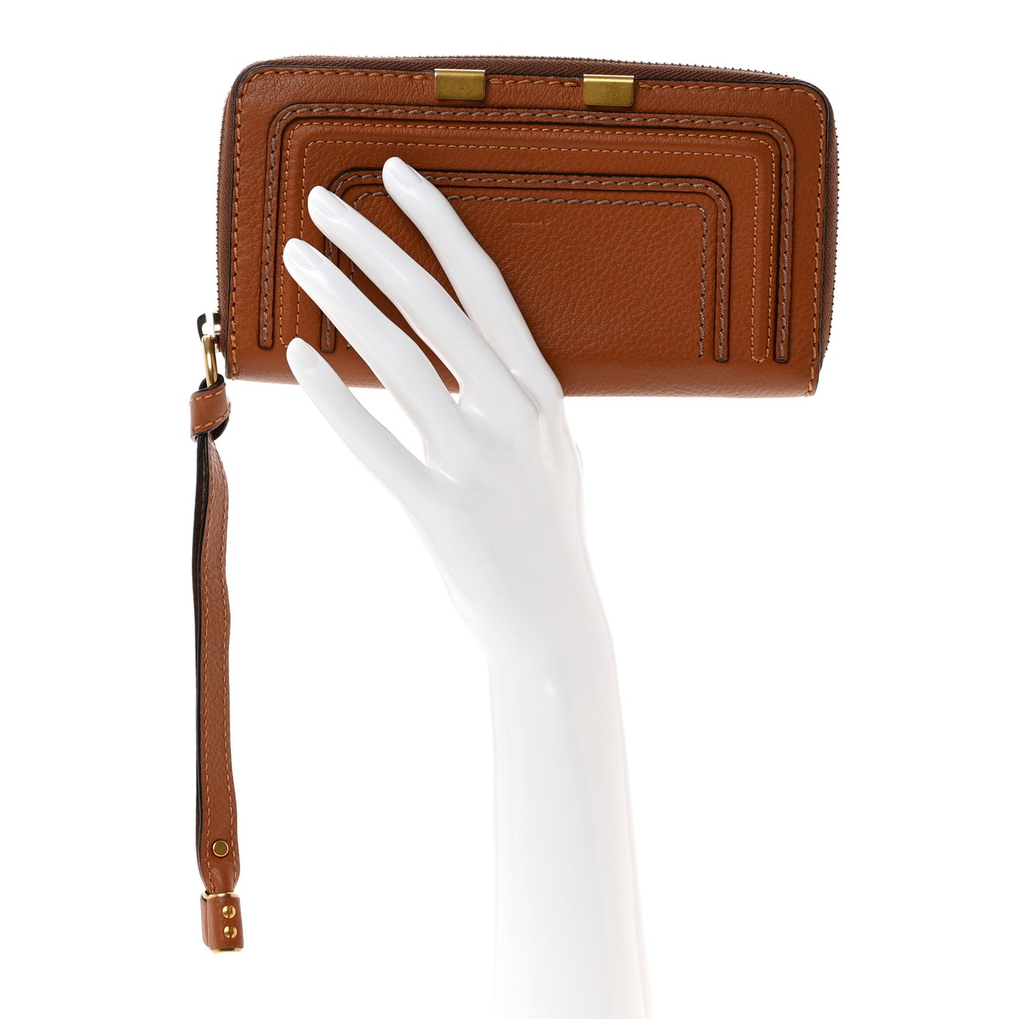 Grained Calfskin Marcie Long Zip Around Wallet Tan
