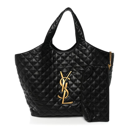 Saint Laurent Lambskin Quilted Maxi Icare Shopping Tote Black 3 of 17