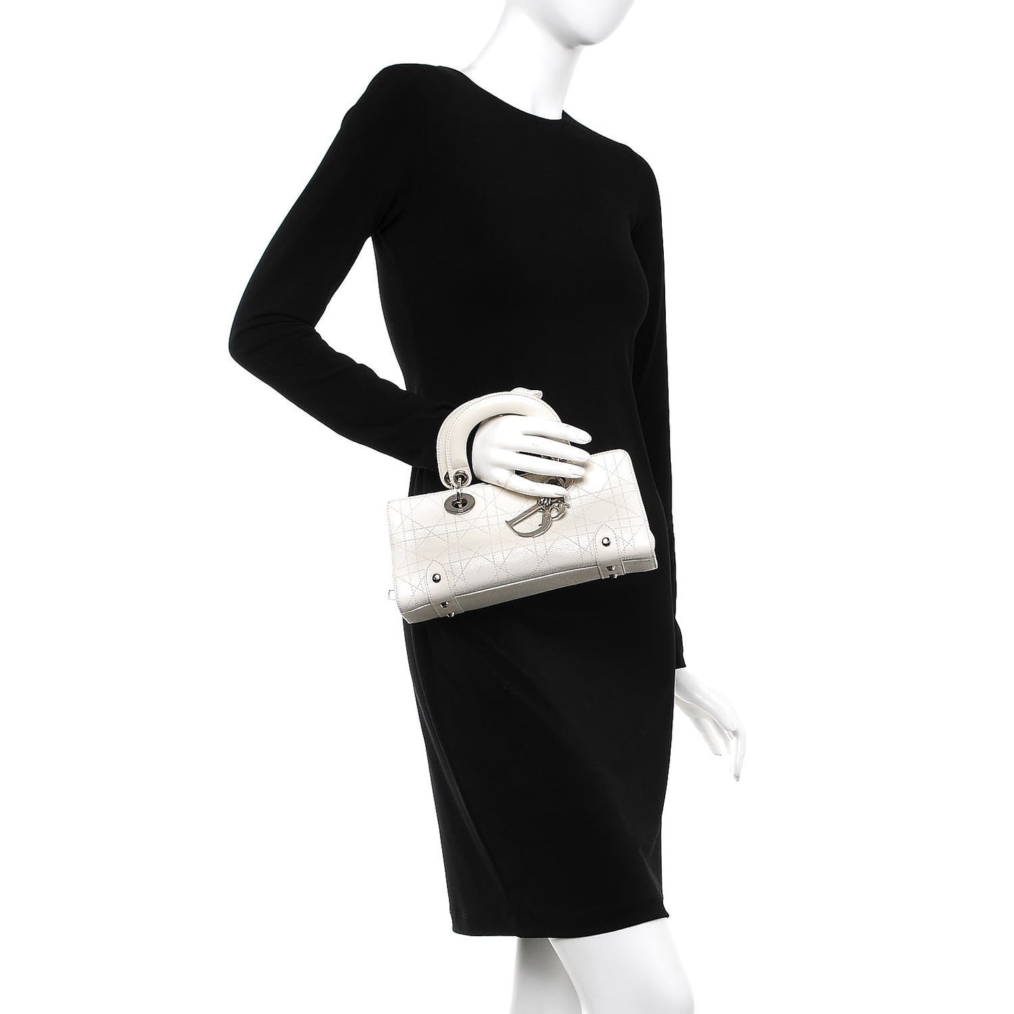 Calfskin Cannage Stitched Small Lady East West Lady Dior White