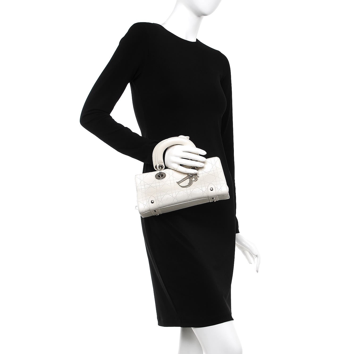 Christian Dior Calfskin Cannage Stitched Small Lady East West Lady Dior White 2 of 12