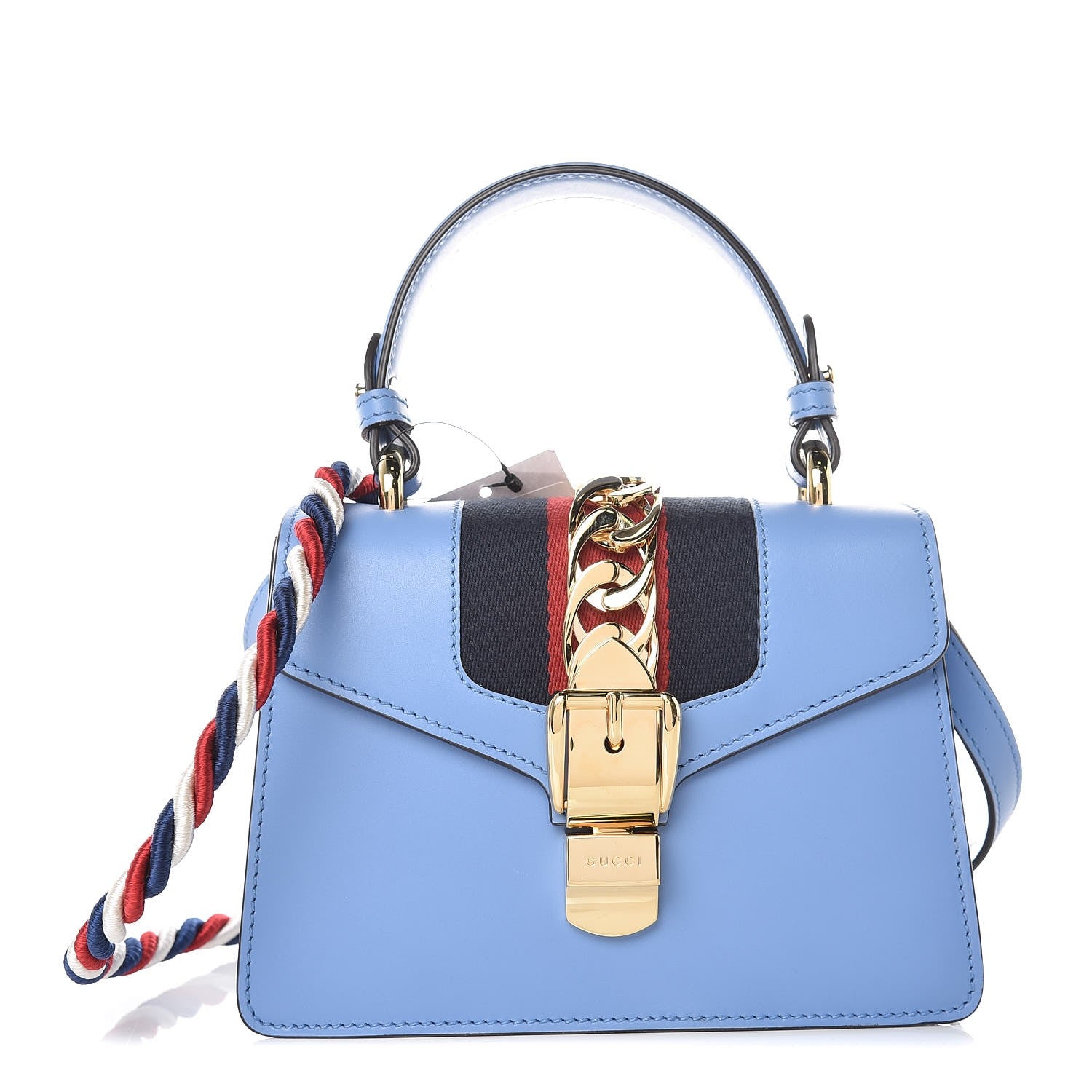 Gucci Vitello Fontanella Web Mini Sylvie Top Handle Bag Clear Sky Blue 1 of 10
