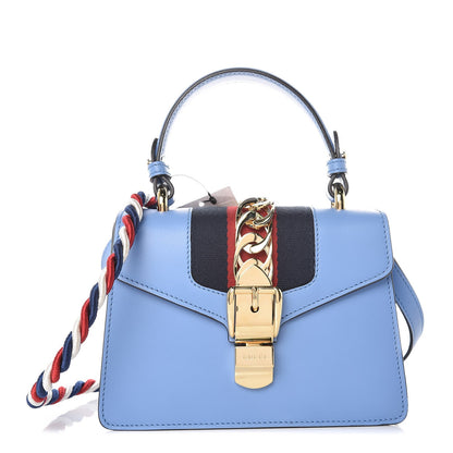 Gucci Vitello Fontanella Web Mini Sylvie Top Handle Bag Clear Sky Blue 1 of 10