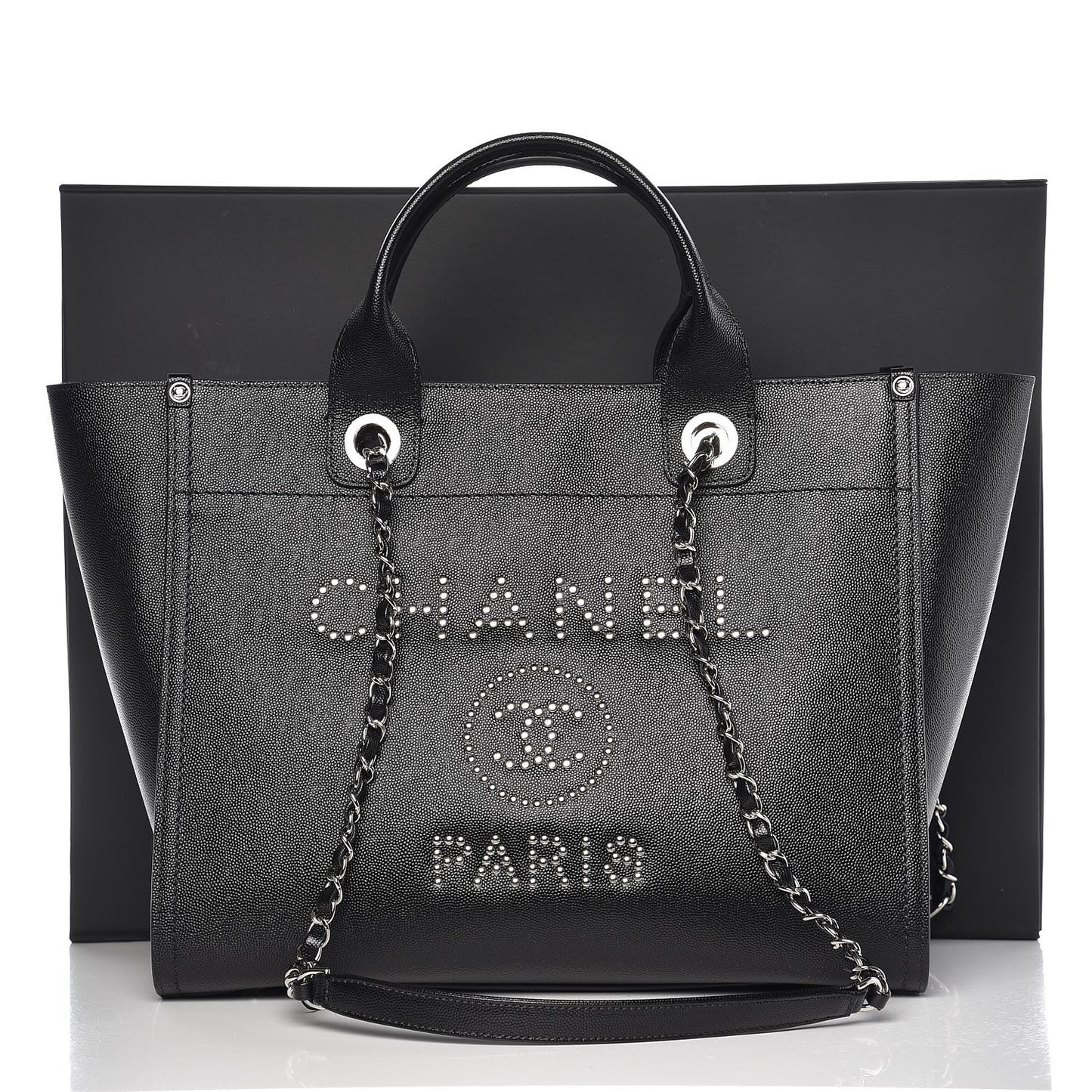 Caviar Small Studded Deauville Tote Black