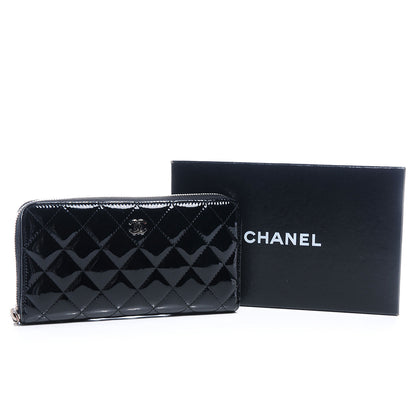 Chanel Patent Quilted Zip Around Wallet Black 5 of 9
