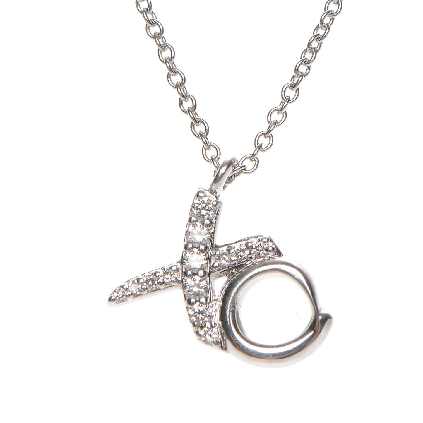 18K White Gold Diamond Paloma Picasso Mini Love and Kisses Pendant Necklace