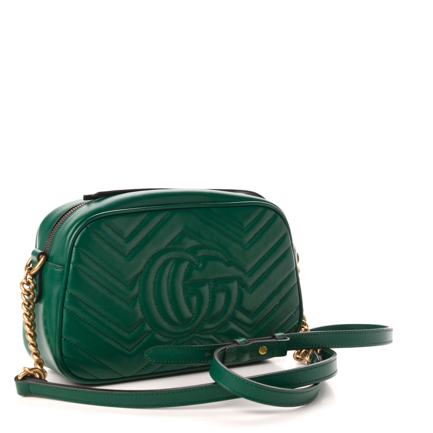 Gucci Calfskin Matelasse Small GG Marmont Chain Shoulder Bag Emerald Green 2 of 11