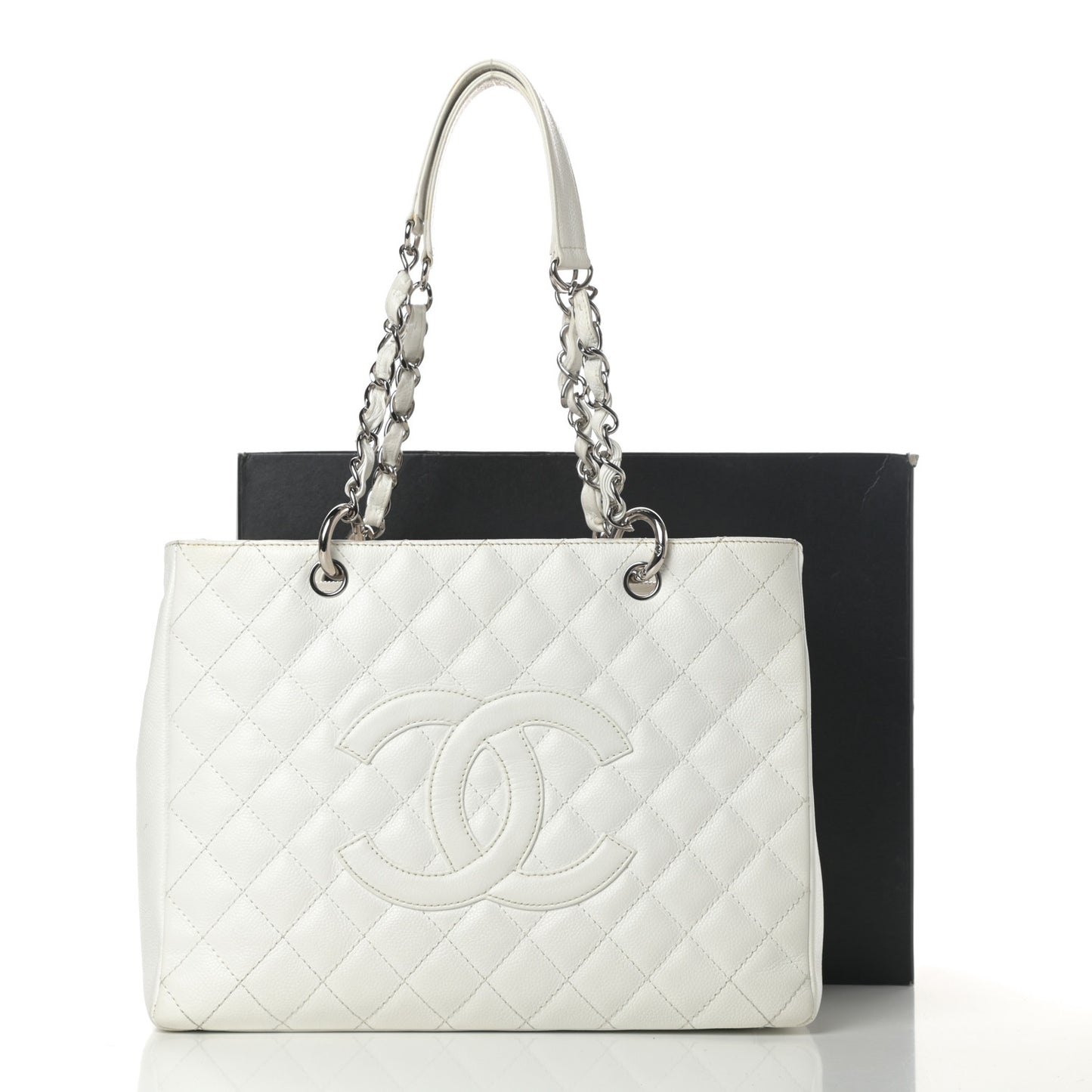 Caviar Quilted Grand Shopping Tote GST White