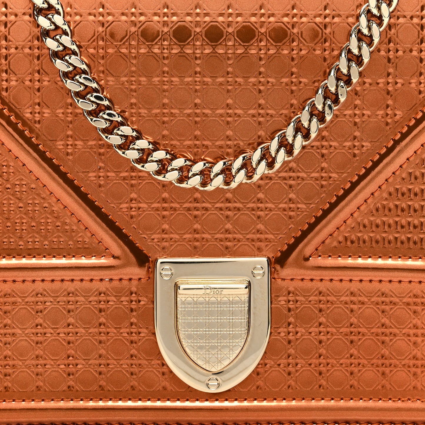 Metallic Patent Micro-Cannage Diorama Wallet on Chain Pouch Orange