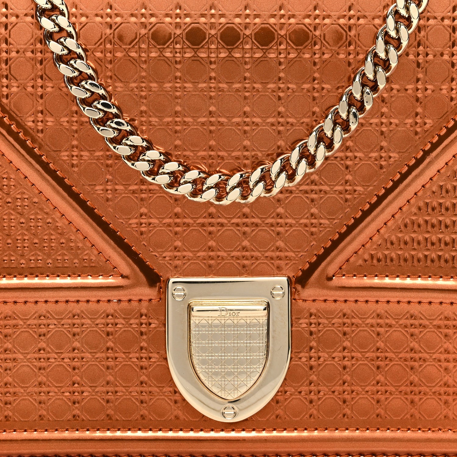 Christian Dior Metallic Patent Micro-Cannage Diorama Wallet on Chain Pouch Orange 7 of 10