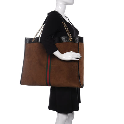 Gucci Suede Patent Maxi Rajah Chain Tote Nocciola Black 2 of 10
