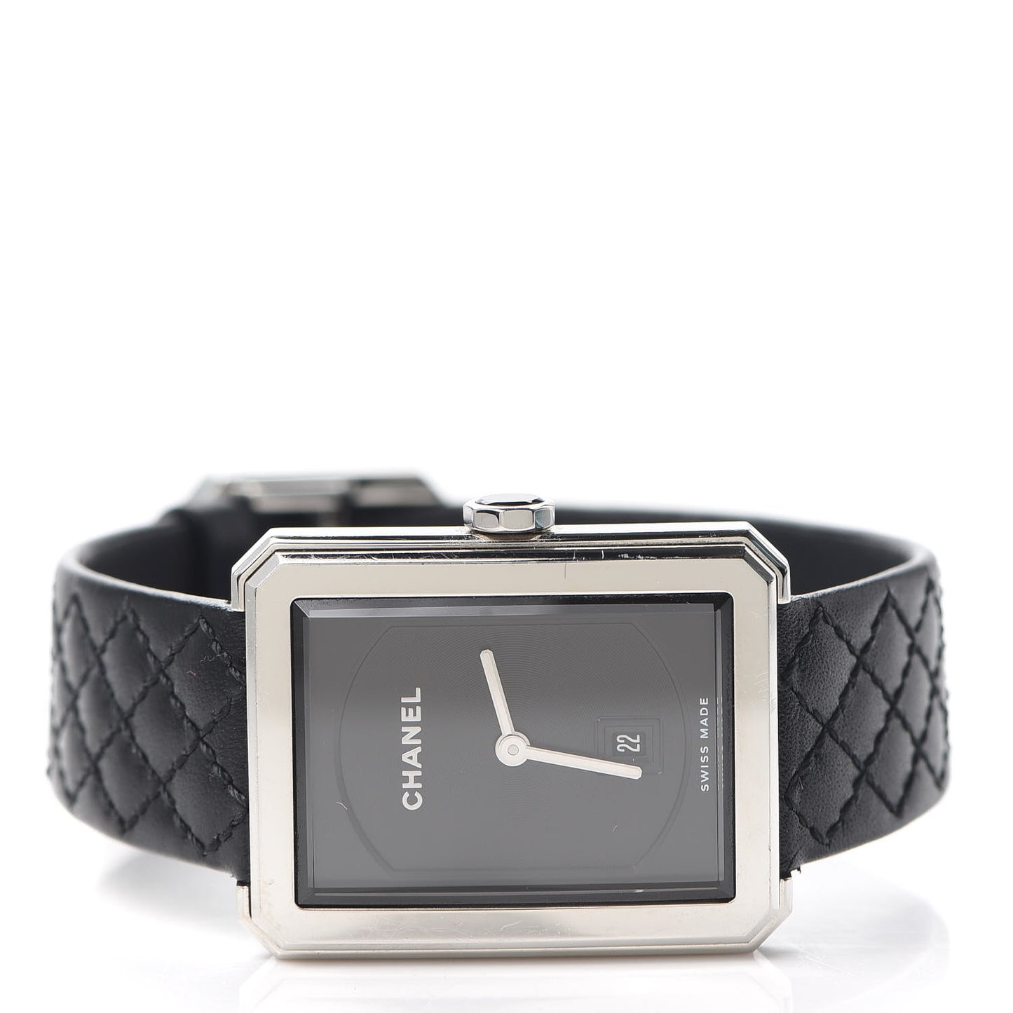 Stainless Steel Calfskin 26mm Boy-Friend Quilt Quartz Watch Black