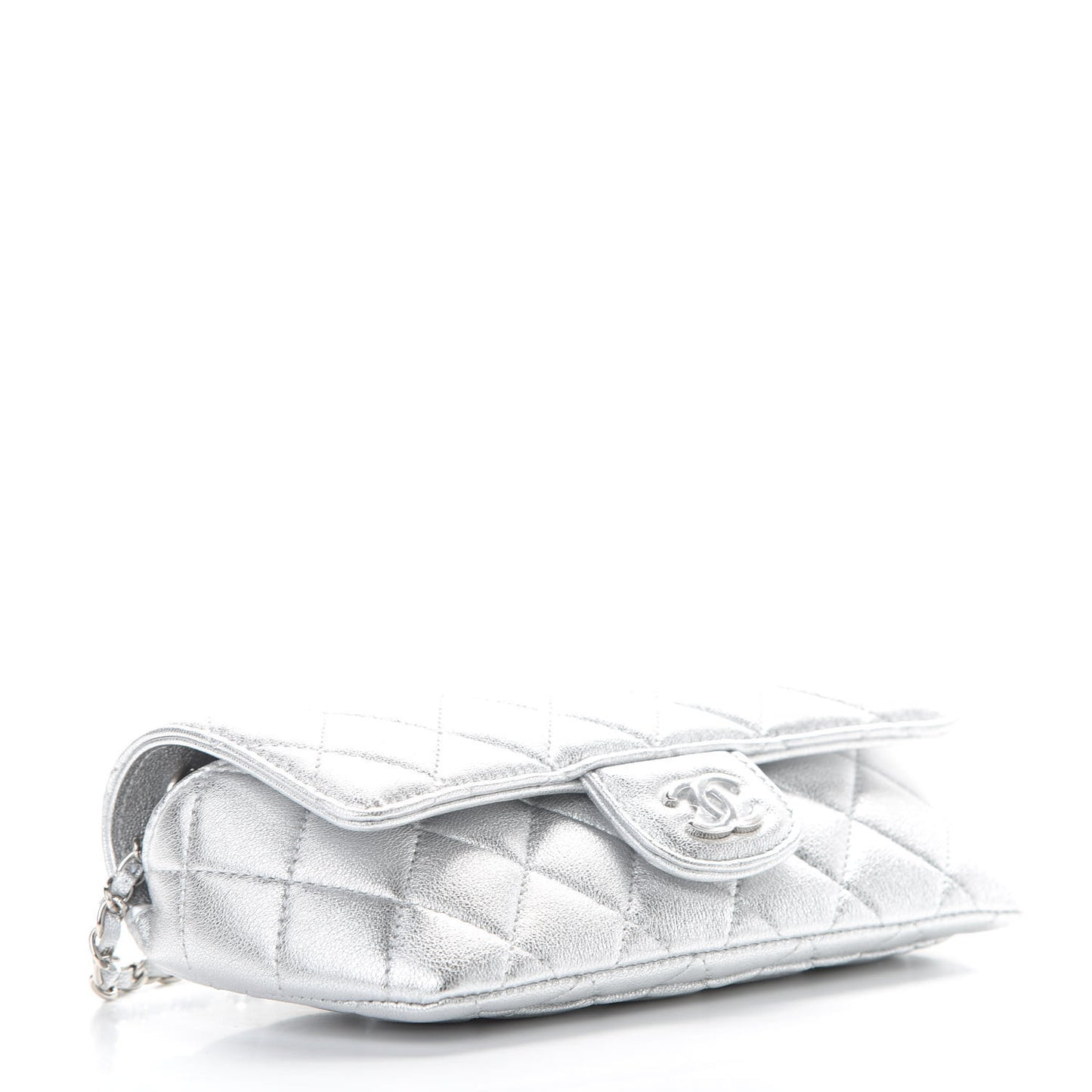 Metallic Lambskin Quilted Glasses Case With Chain Silver