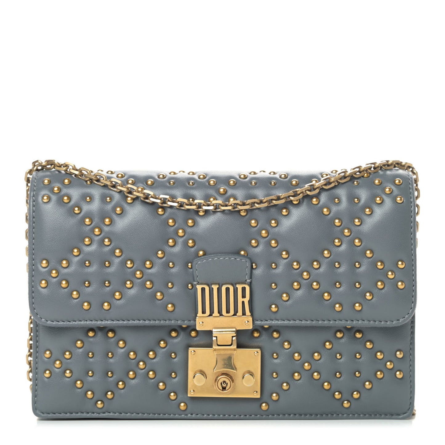 Lambskin Cannage Studded Dioraddict Wallet on Chain Clutch Grey Blue