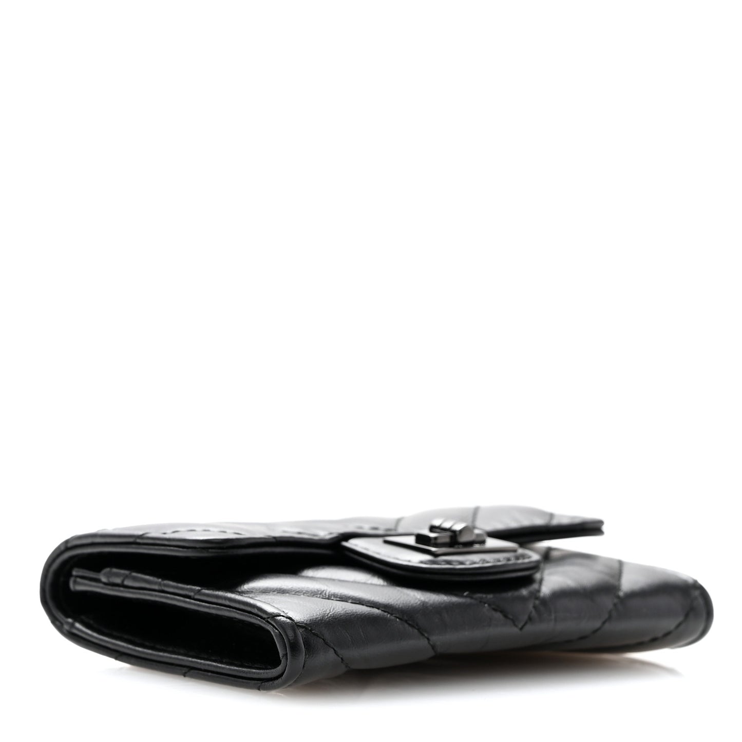 Aged Calfskin Chevron Quilted Reissue Flap Card Holder So Black