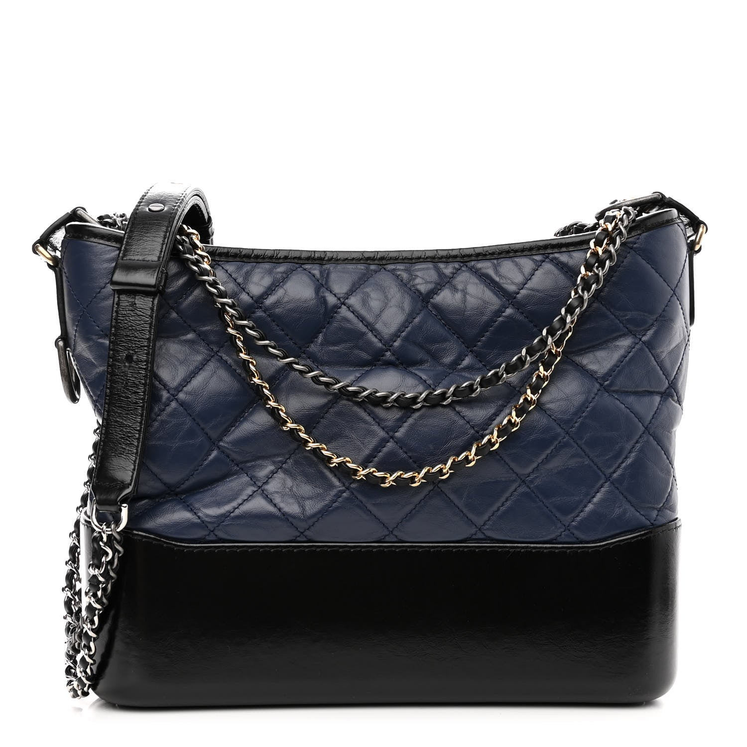Chanel Aged Calfskin Quilted Medium Gabrielle Hobo Navy Black 1 of 11