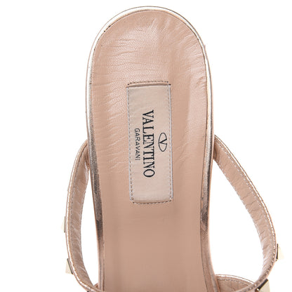 Valentino Garavani Metallic Pebbled Calfskin Rockstud 60mm Caged Slide Sandals 41 Rame 8 of 11
