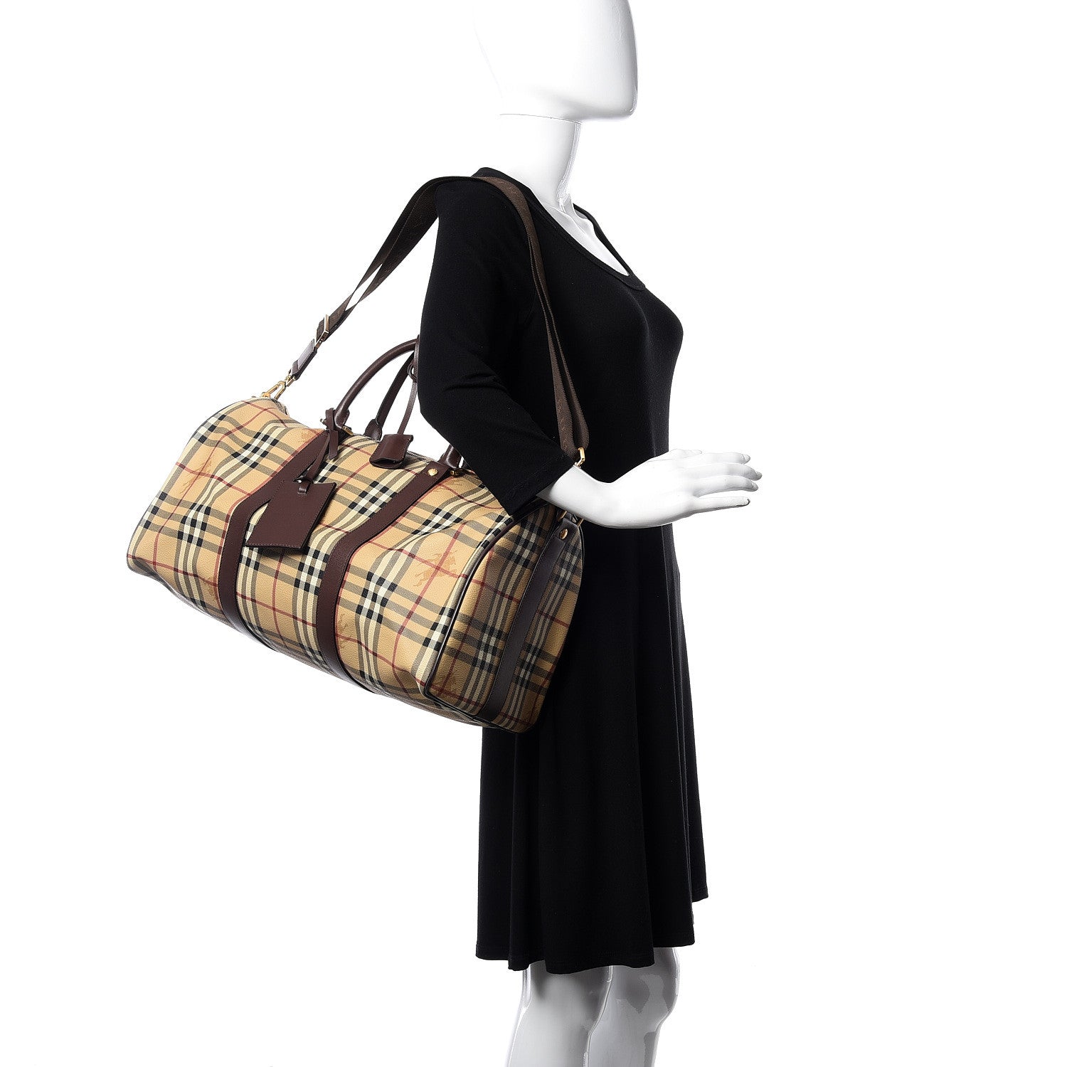 Burberry Haymarket Check Duffle Bag Dark Brown 2 of 9