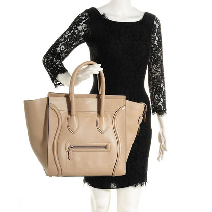 Celine Drummed Calfskin Mini Luggage Dune 2 of 8