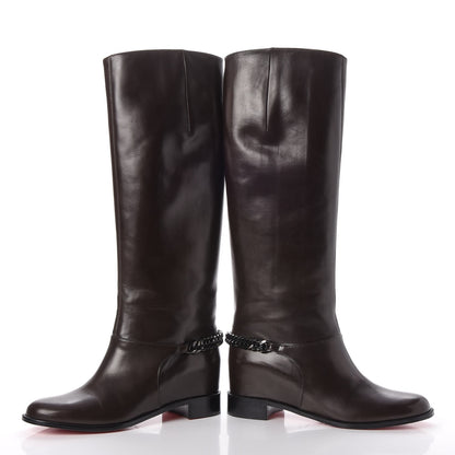 Christian Louboutin Calfskin Cate Chain Flat Tall Boots 39.5 Brown 6 of 14