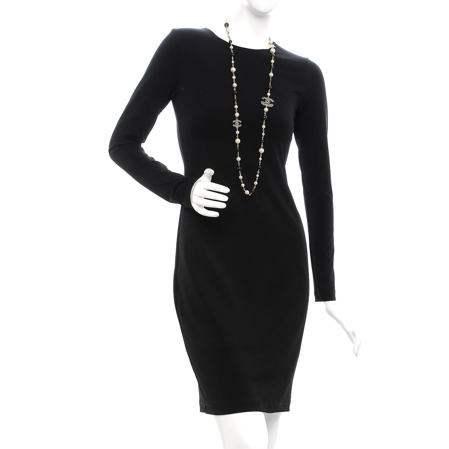 Pearl Bead Enamel CC Long Necklace Black Gold